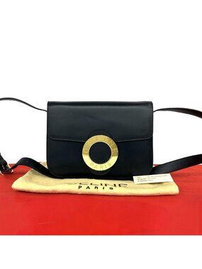 Celine Vintage Circle Logo Leather Shoulder Bag Pochette Crossbody Navy